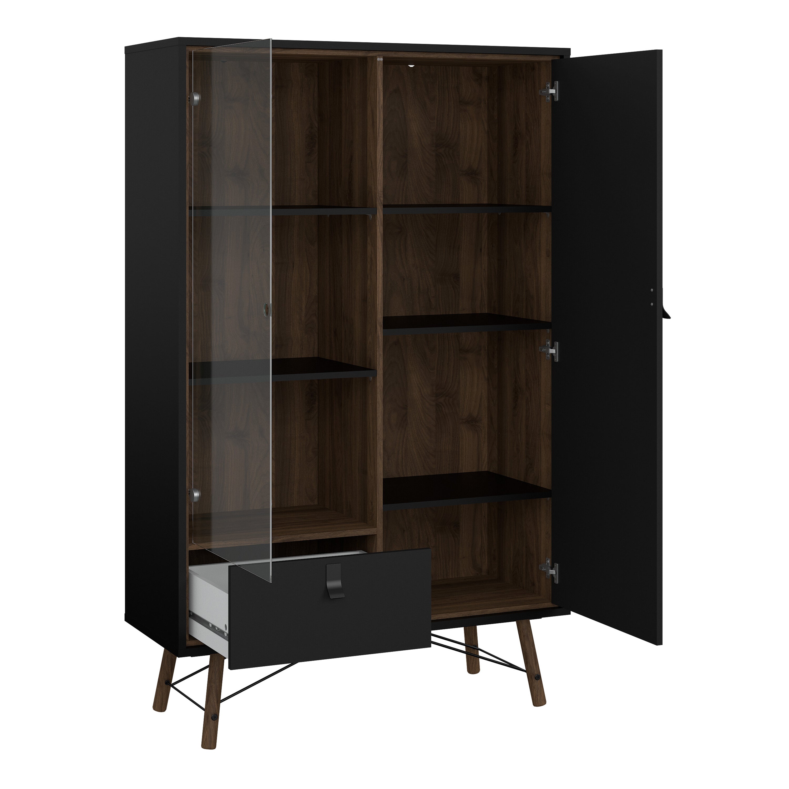 Ry China Cabinet 1 Door 1 Glass Door 1 Drawer in Matt Black Walnut – FTG, view 5