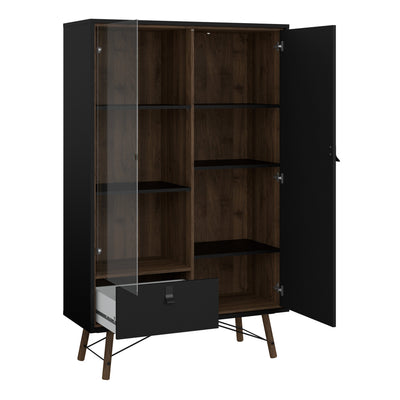 Ry China Cabinet 1 Door 1 Glass Door 1 Drawer in Matt Black Walnut – FTG, view 5