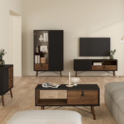 Ry China Cabinet 1 Door 1 Glass Door 1 Drawer in Matt Black Walnut – FTG, view 6