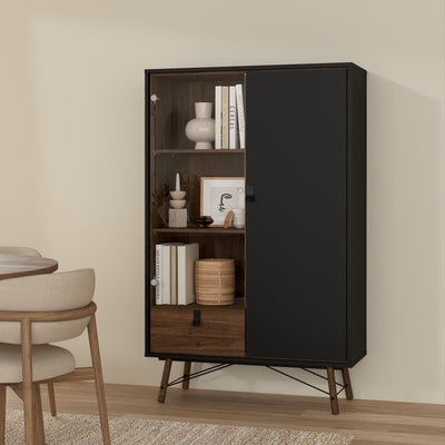 Ry China Cabinet 1 Door 1 Glass Door 1 Drawer in Matt Black Walnut – FTG, view 8