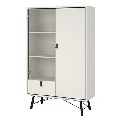 Ry China Cabinet 1 Door 1 Glass Door 1 Drawer in Matt White – FTG, view 3