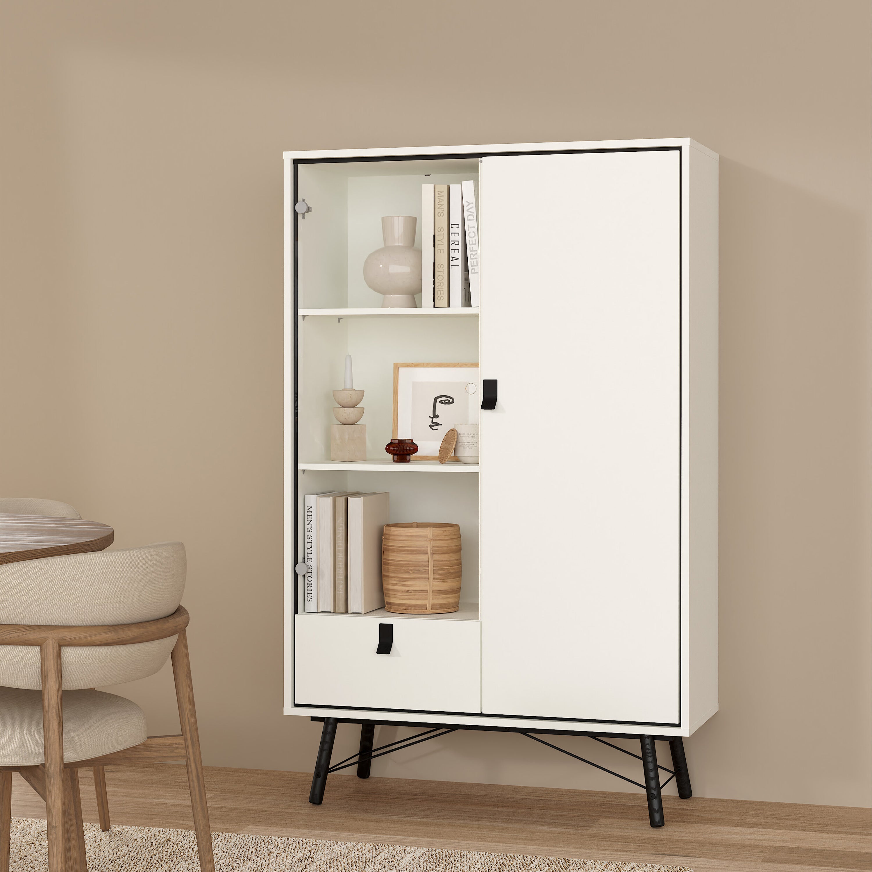 Ry China Cabinet 1 Door 1 Glass Door 1 Drawer in Matt White – FTG, view 8