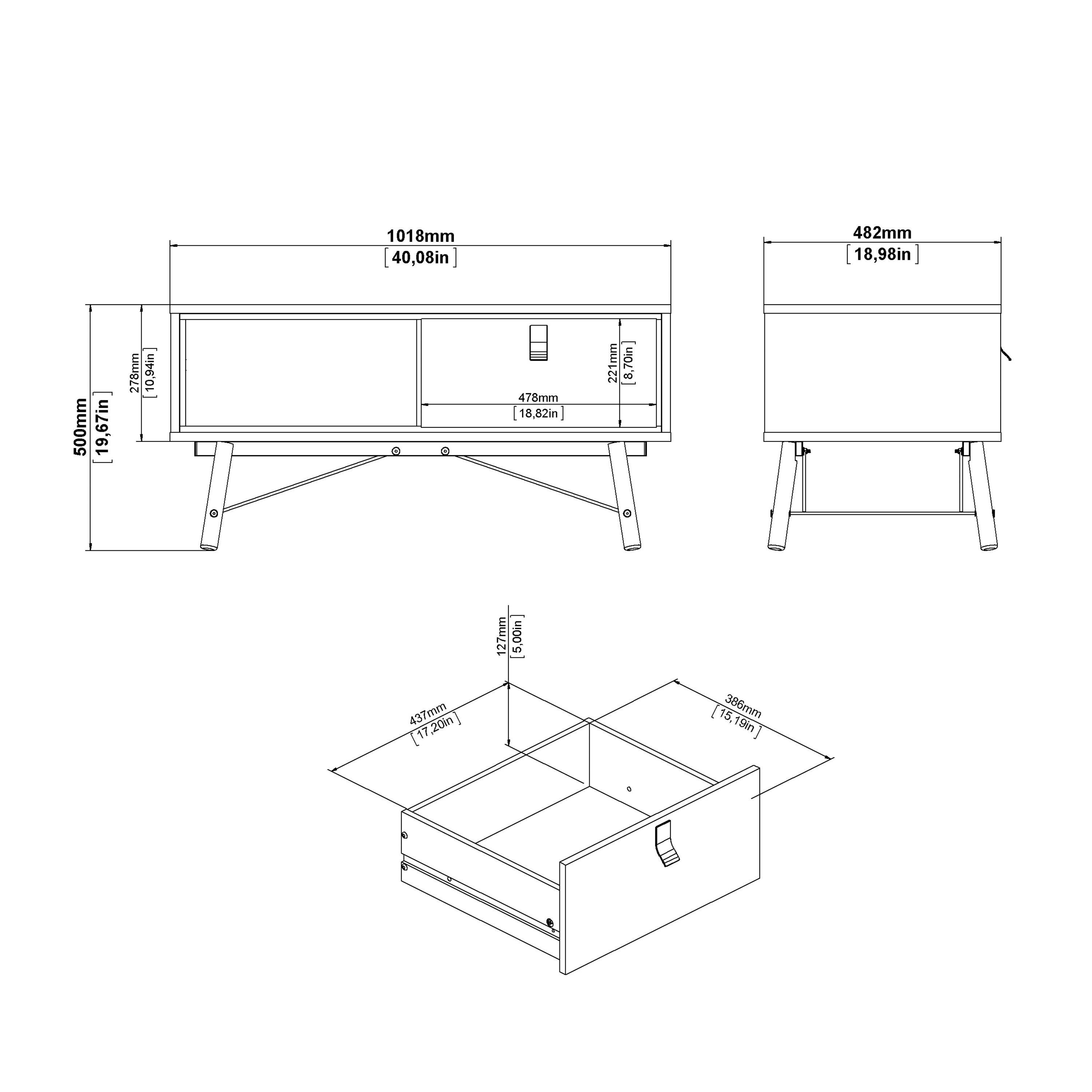 Ry Coffee Table with 1 Drawer in Matt White – FTG, view 11