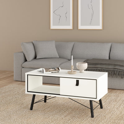 Ry Coffee Table with 1 Drawer in Matt White – FTG, view 7
