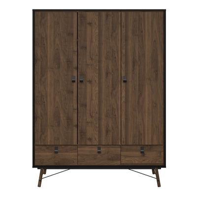Ry Wardrobe 3 Doors 3 Drawers in Matt Black Walnut – FTG, view 2