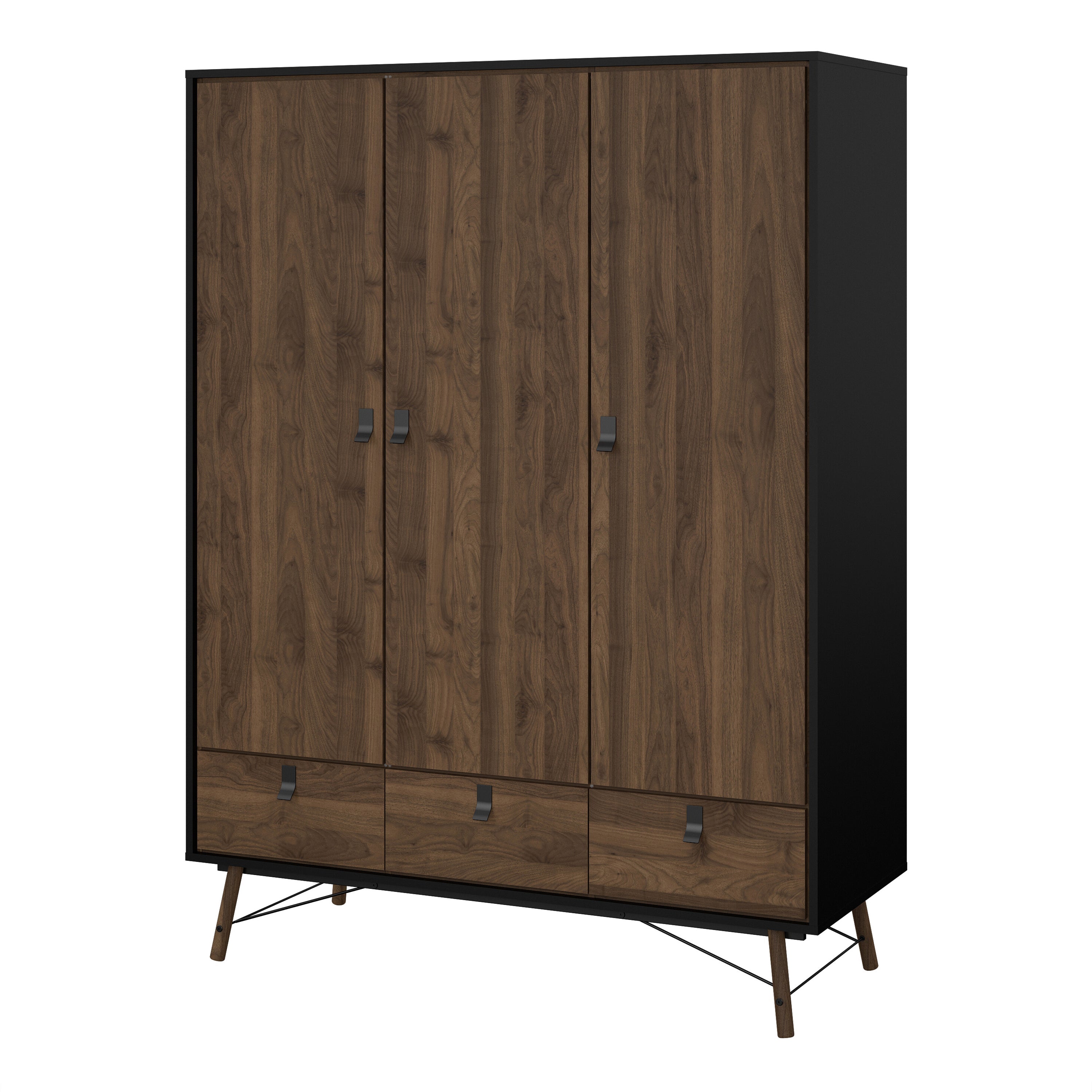 Ry Wardrobe 3 Doors 3 Drawers in Matt Black Walnut – FTG, view 3