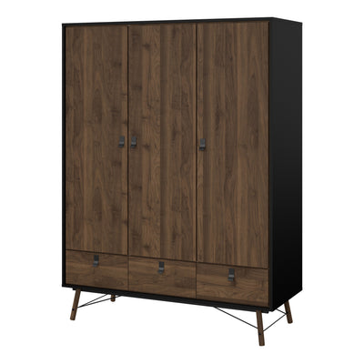 Ry Wardrobe 3 Doors 3 Drawers in Matt Black Walnut – FTG, view 3