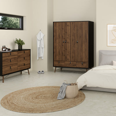 Ry Wardrobe 3 Doors 3 Drawers in Matt Black Walnut – FTG, view 6