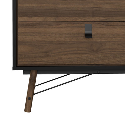 Ry Wide Double Chest of Drawers 6 Drawers in Matt Black Walnut – FTG, view 10