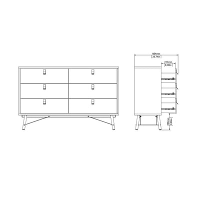 Ry Wide Double Chest of Drawers 6 Drawers in Matt Black Walnut – FTG, view 12