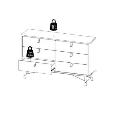 Ry Wide Double Chest of Drawers 6 Drawers in Matt Black Walnut – FTG, view 13