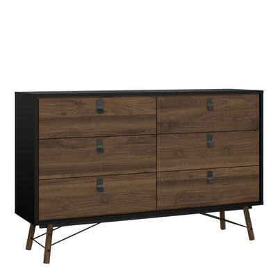 Ry Wide Double Chest of Drawers 6 Drawers in Matt Black Walnut – FTG