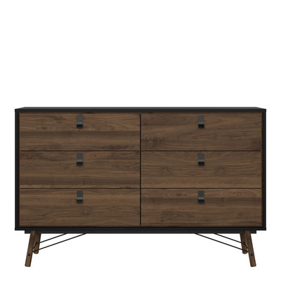 Ry Wide Double Chest of Drawers 6 Drawers in Matt Black Walnut – FTG, view 2