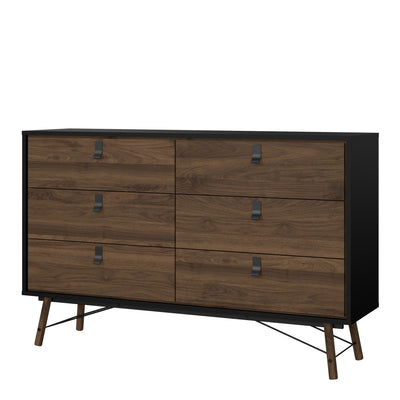 Ry Wide Double Chest of Drawers 6 Drawers in Matt Black Walnut – FTG, view 3