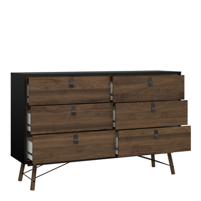 Ry Wide Double Chest of Drawers 6 Drawers in Matt Black Walnut – FTG, view 5