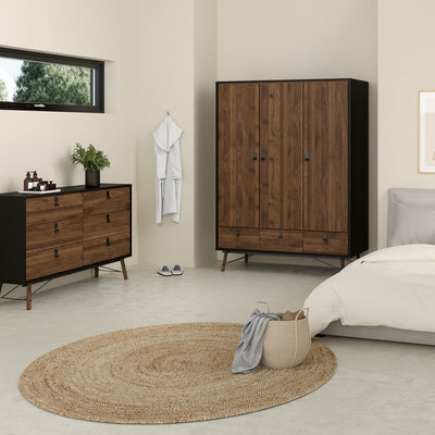 Ry Wide Double Chest of Drawers 6 Drawers in Matt Black Walnut – FTG, view 6