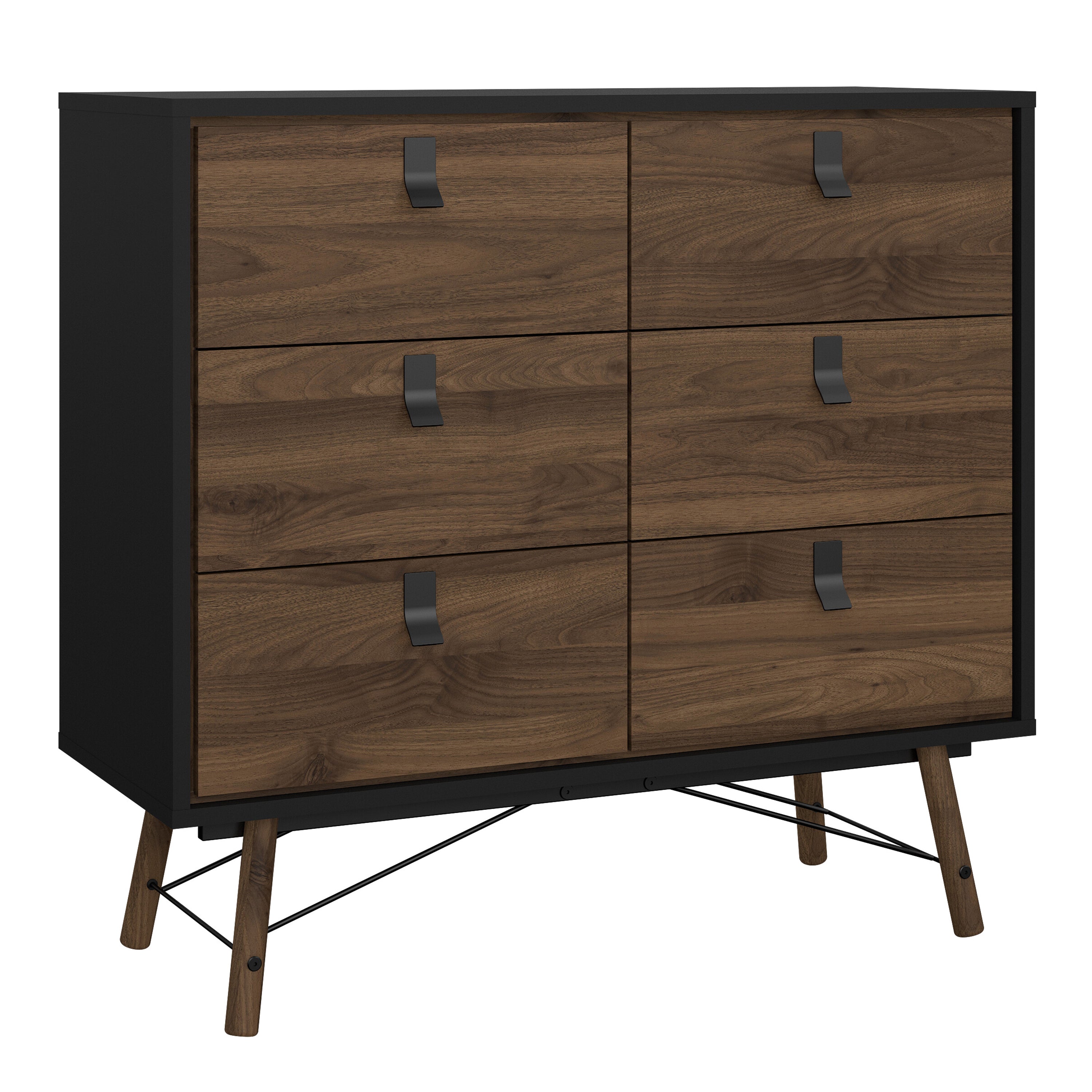 Ry Double Chest of Drawers 6 Drawers in Matt Black Walnut – FTG