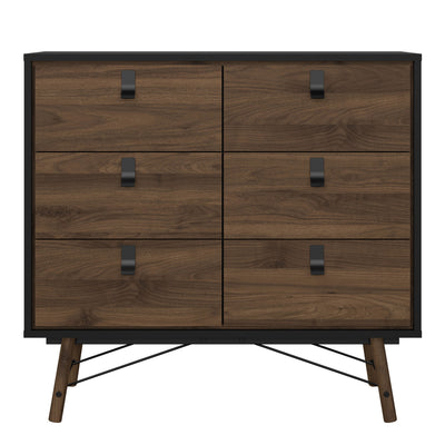 Ry Double Chest of Drawers 6 Drawers in Matt Black Walnut – FTG, view 2