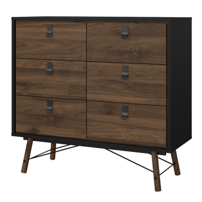 Ry Double Chest of Drawers 6 Drawers in Matt Black Walnut – FTG, view 3