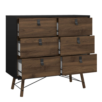 Ry Double Chest of Drawers 6 Drawers in Matt Black Walnut – FTG, view 5