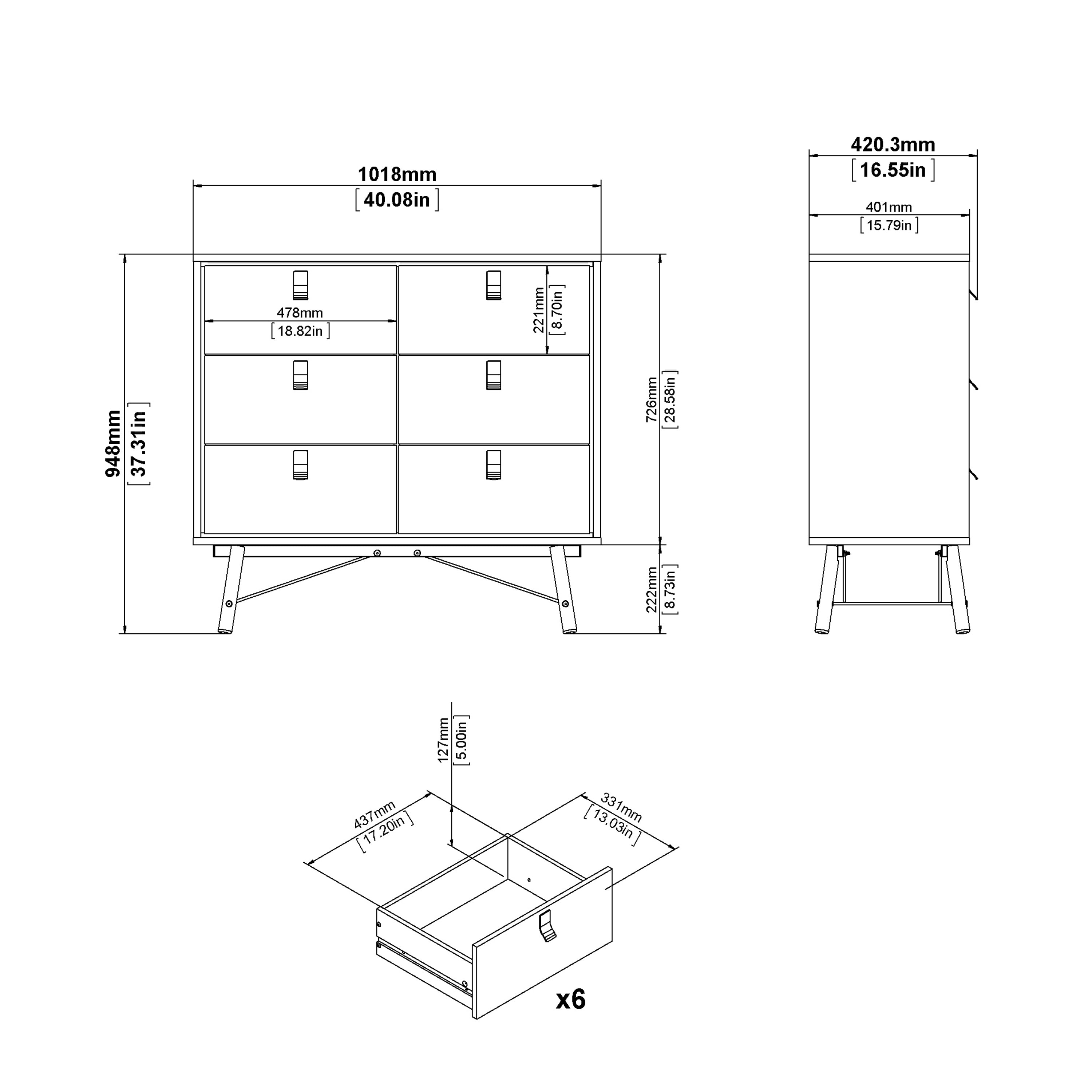 Ry Small Double Chest of Drawers 6 Drawers in Jackson Hickory Oak – FTG, view 10