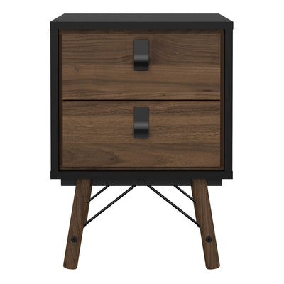 Ry Bedside Cabinet 2 Drawer in Matt Black Walnut – FTG, view 2