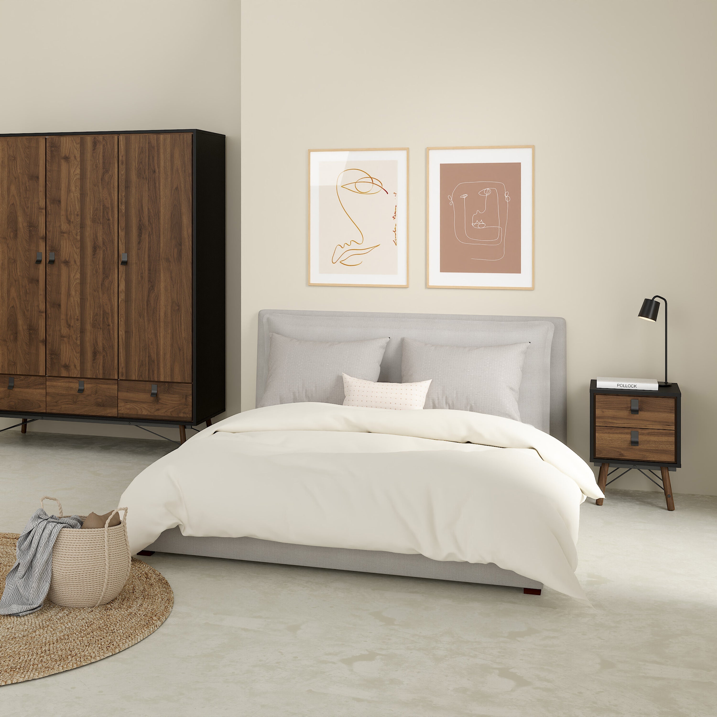 Ry Bedside Cabinet 2 Drawer in Matt Black Walnut – FTG, view 6