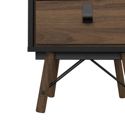 Ry Bedside Cabinet 2 Drawer in Matt Black Walnut – FTG, view 9