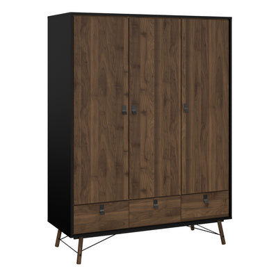 Ry Package - Wardrobe 3 Doors + 3 Drawers + Double chest 6 Drawers + Bedside Cabinet 2 Drawers in Matt Black Walnut – FTG…