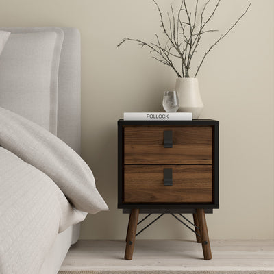 Ry Package - Wardrobe 3 Doors + 3 Drawers + Double chest 6 Drawers + Bedside Cabinet 2 Drawers in Matt Black Walnut – FTG…