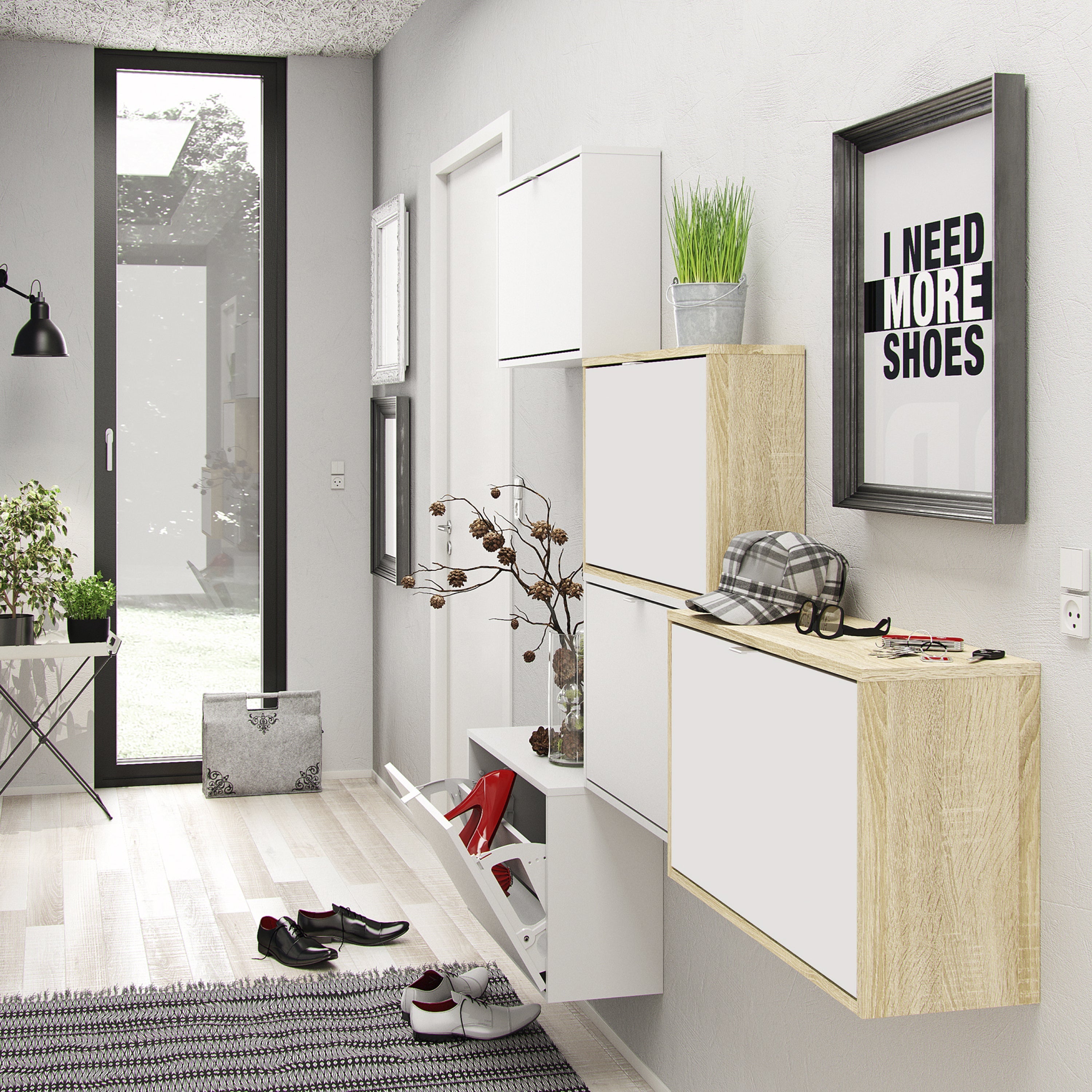 Shoes Shoe Cabinet 2 Flip Down Doors and 1 layer in White – FTG, view 4