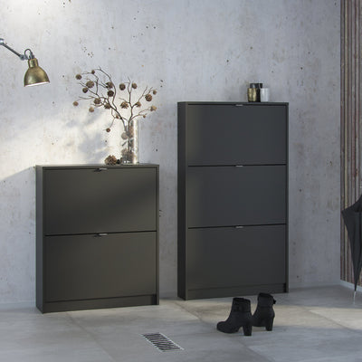 Shoes Shoe Cabinet 2 Flip Down Doors and 2 layers in Matt Black – FTG, view 6