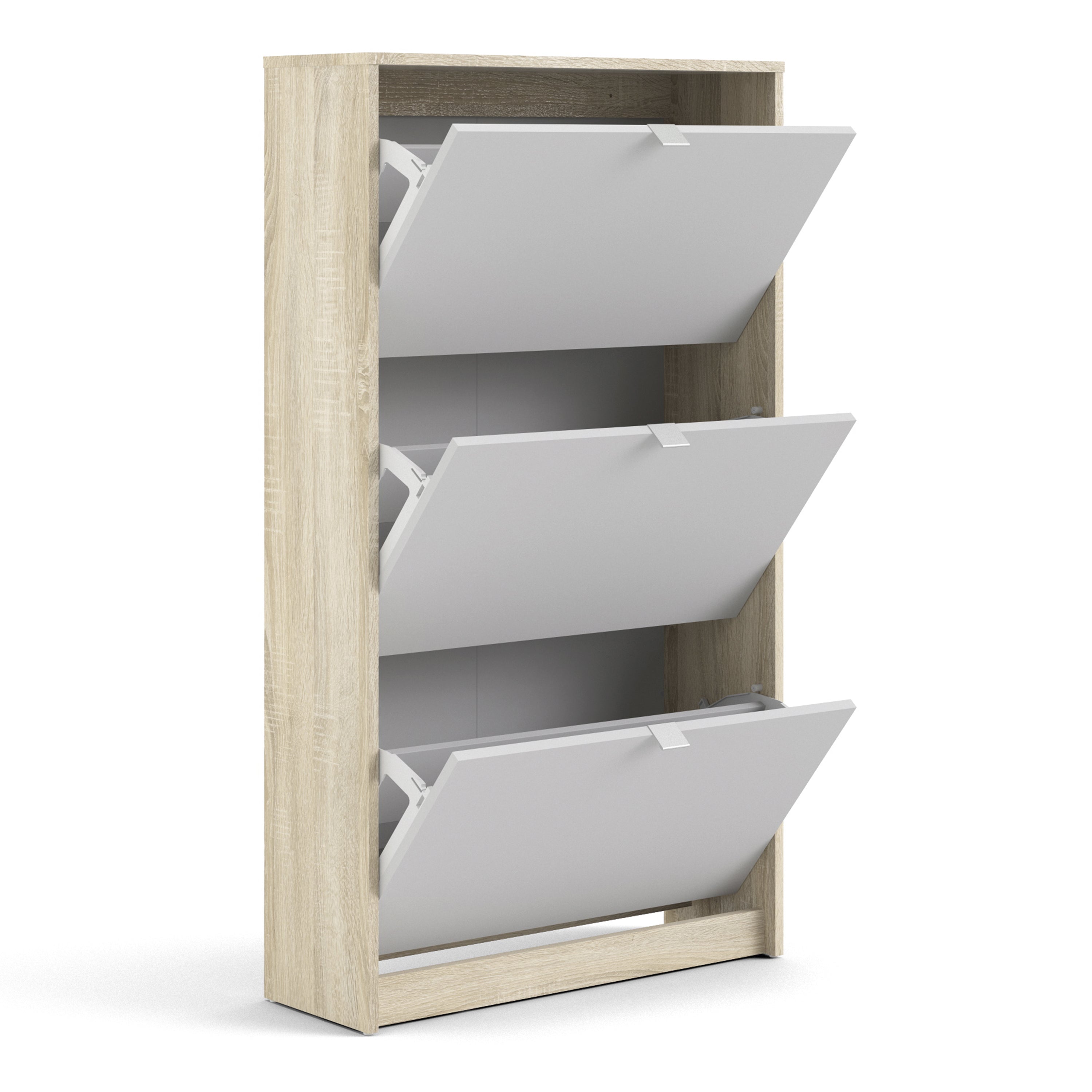 Shoes Shoe Cabinet 3 Flip Down Doors and 2 layers Oak structure White – FTG, view 4