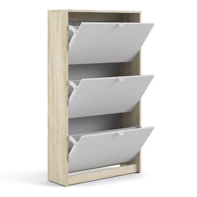 Shoes Shoe Cabinet 3 Flip Down Doors and 2 layers Oak structure White – FTG, view 4