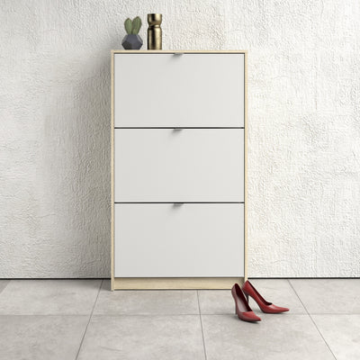 Shoes Shoe Cabinet 3 Flip Down Doors and 2 layers Oak structure White – FTG, view 5