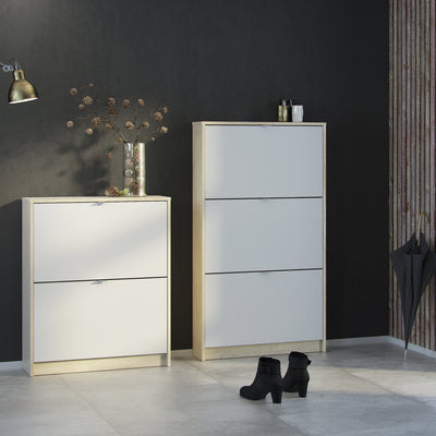 Shoes Shoe Cabinet 3 Flip Down Doors and 2 layers Oak structure White – FTG, view 6