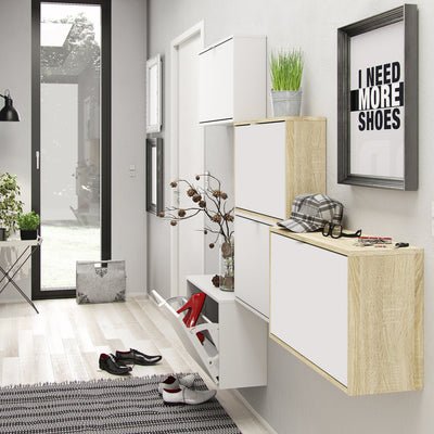 Shoes Shoe Cabinet 3 Flip Down Doors and 2 layers Oak structure White – FTG, view 7