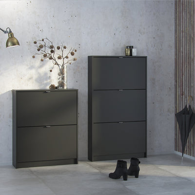 Shoes Shoe Cabinet 3 Flip Down Doors and 2 layers in Matt Black – FTG, view 6