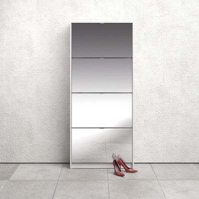 Shoes Shoe Cabinet 4 Flip Down Mirror Doors and 2 layers in White – FTG, view 5