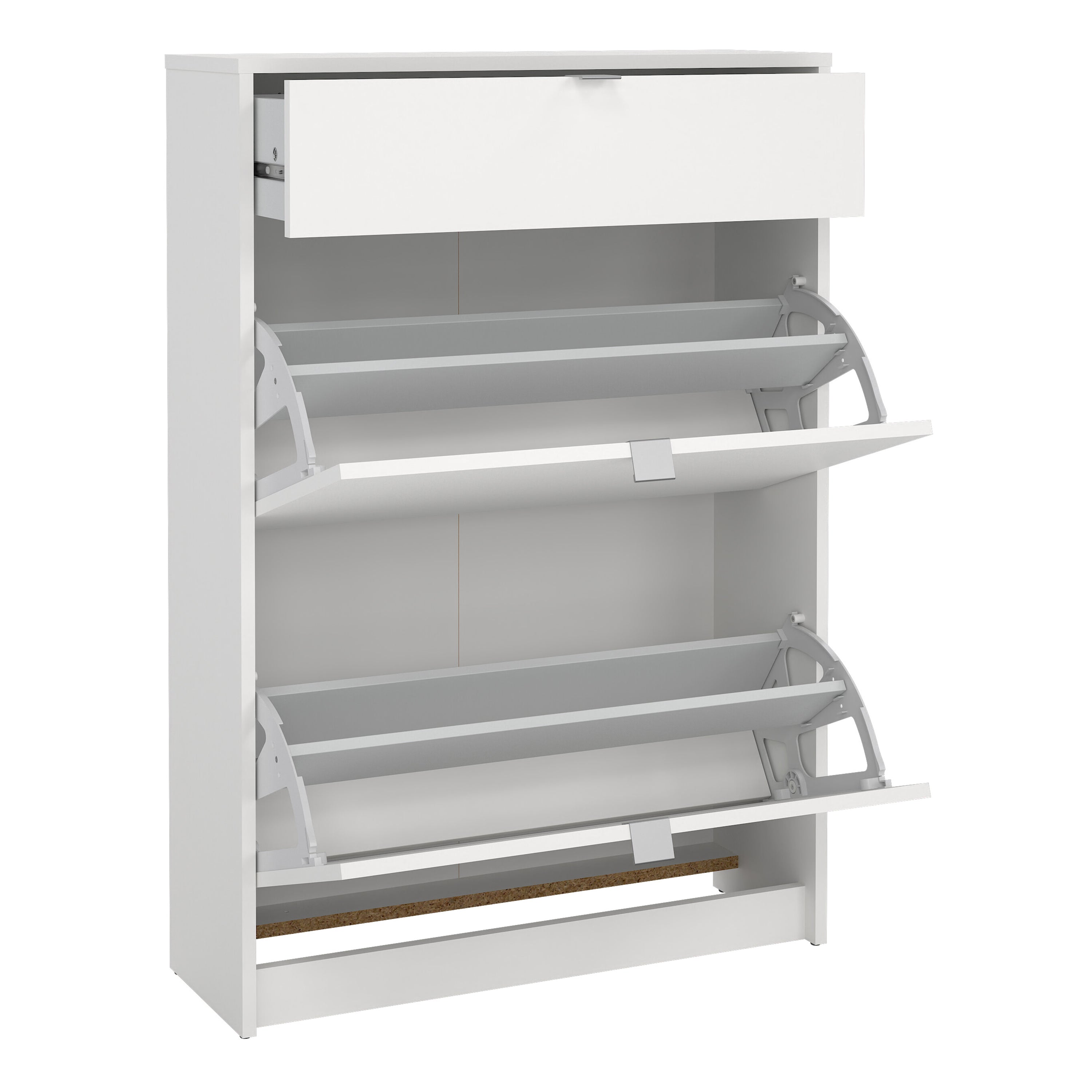 Shoes Shoe Cabinet 2 Flip Down Doors + 1 Drawer in White – FTG, view 4