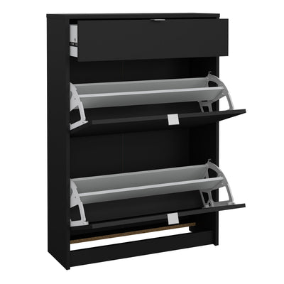 Shoes Shoe Cabinet 2 Flip Down Doors + 1 Drawer in Matt Black – FTG, view 4