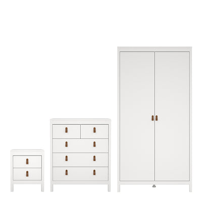 Barcelona Package – Bedside Table 2 Drawers + Chest 5 Drawers + Wardrobe with 2 Doors in White