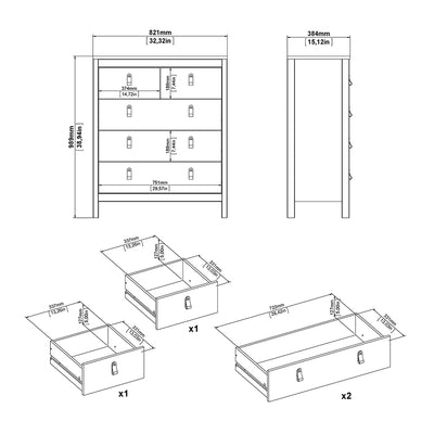 Barcelona Package – Bedside Table 2 Drawers + Chest 5 Drawers + Wardrobe with 2 Doors in White