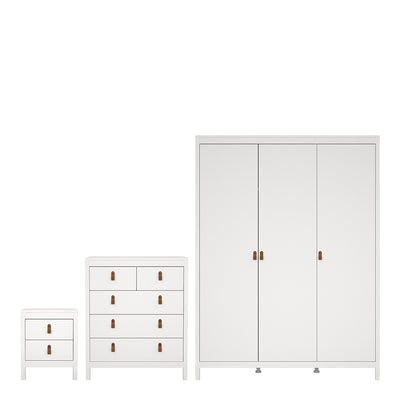 Barcelona Package – Bedside Table 2 Drawers + Chest 5 Drawers + Wardrobe with 3 Doors in White