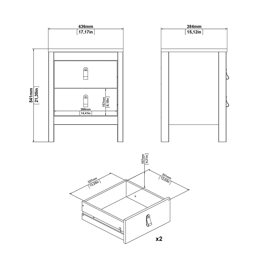 Barcelona Package – Bedside Table 2 Drawers + Chest 5 Drawers + Wardrobe with 3 Doors in White