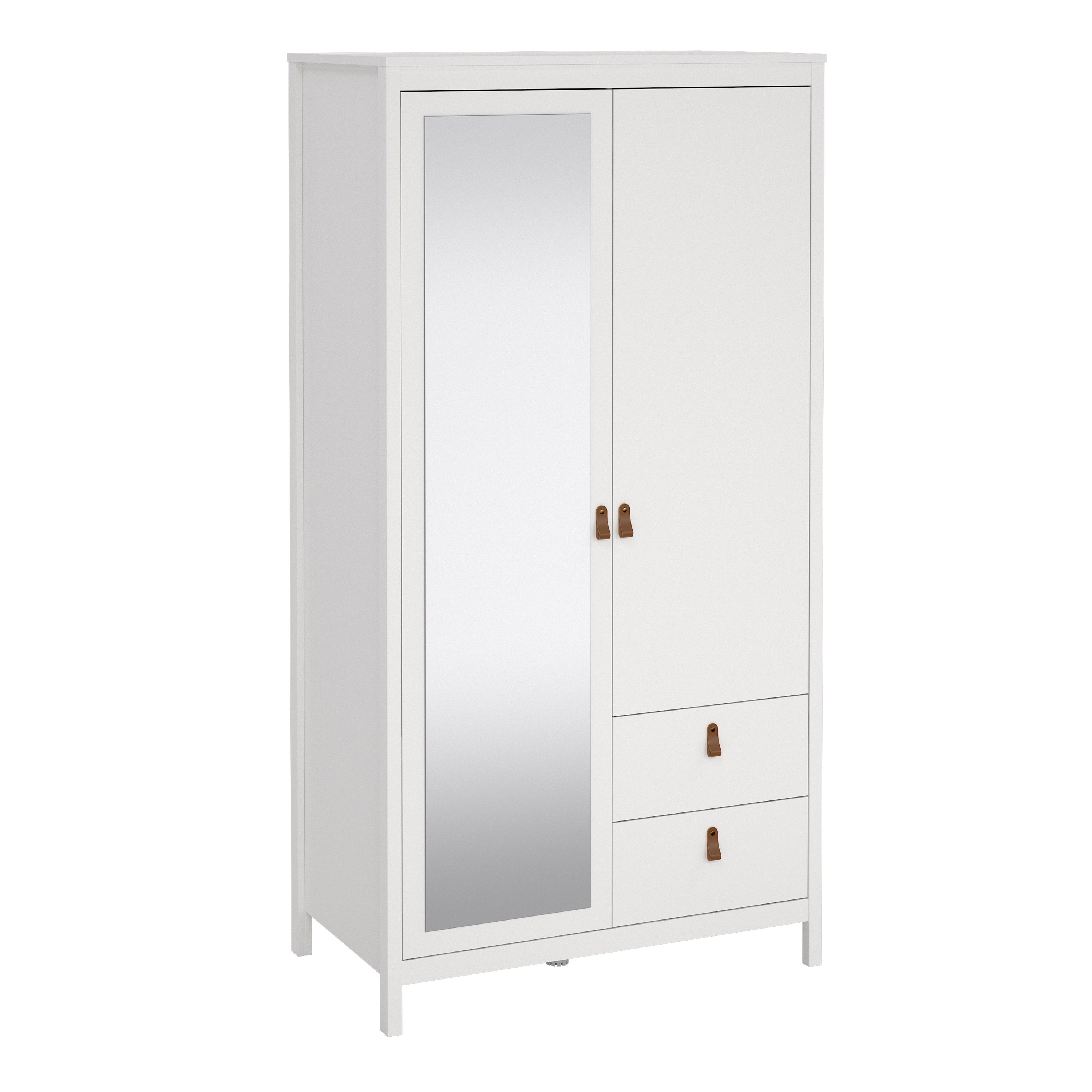 Barcelona Wardrobe with 1 Door 1 Mirror Door 2 Drawers in White – FTG
