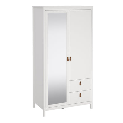 Barcelona Wardrobe with 1 Door 1 Mirror Door 2 Drawers in White – FTG