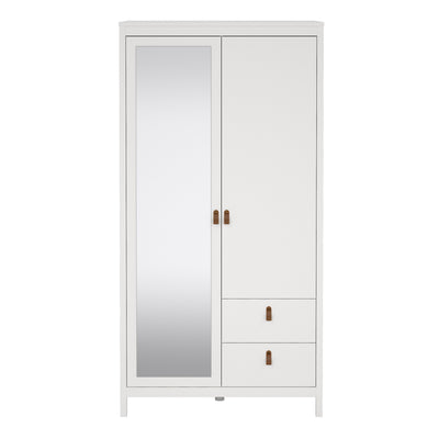 Barcelona Wardrobe with 1 Door 1 Mirror Door 2 Drawers in White – FTG, view 2