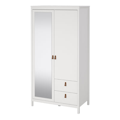 Barcelona Wardrobe with 1 Door 1 Mirror Door 2 Drawers in White – FTG, view 3