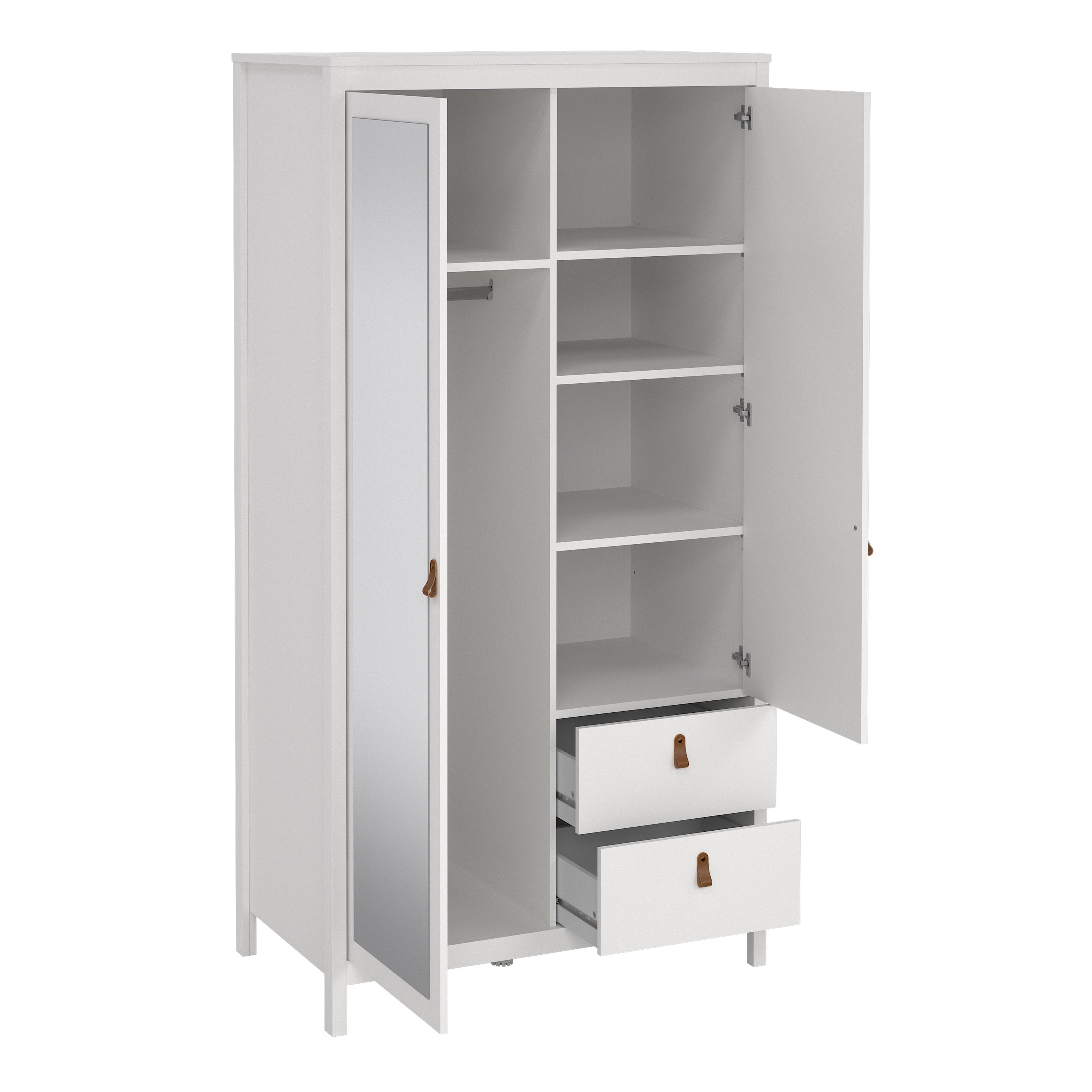 Barcelona Wardrobe with 1 Door 1 Mirror Door 2 Drawers in White – FTG, view 5